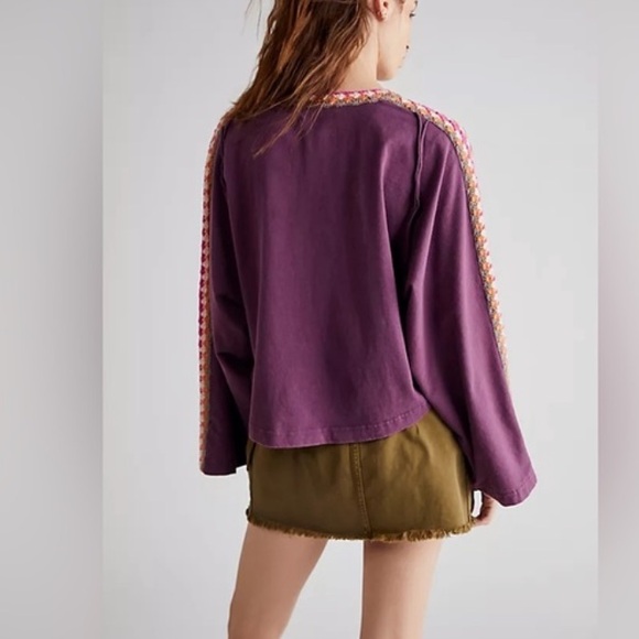 Free People We the Free Crochet Trimmed Oversize Tee Top W-909 Sz M - Picture 2 of 12